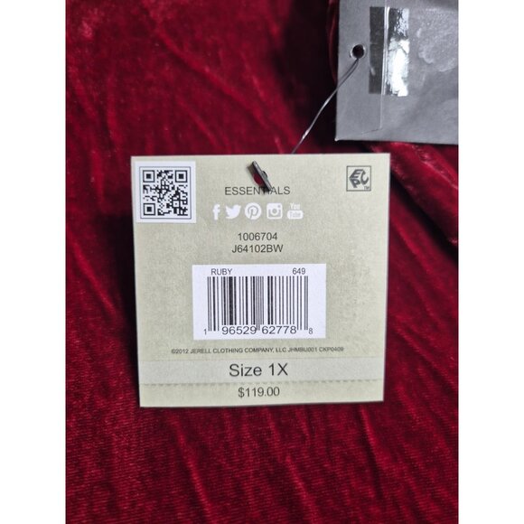 John Mark Women's Shirt Top Size 1X Red ¾ Sleeve Relaxed Fit Velvet Wired (09) - Picture 11 of 12